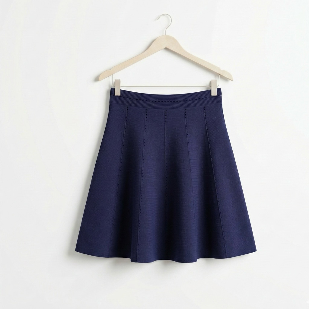 Sandro Paris Navy Blue Pointelle Knit Skater Skirt Size M Openwork A-Line